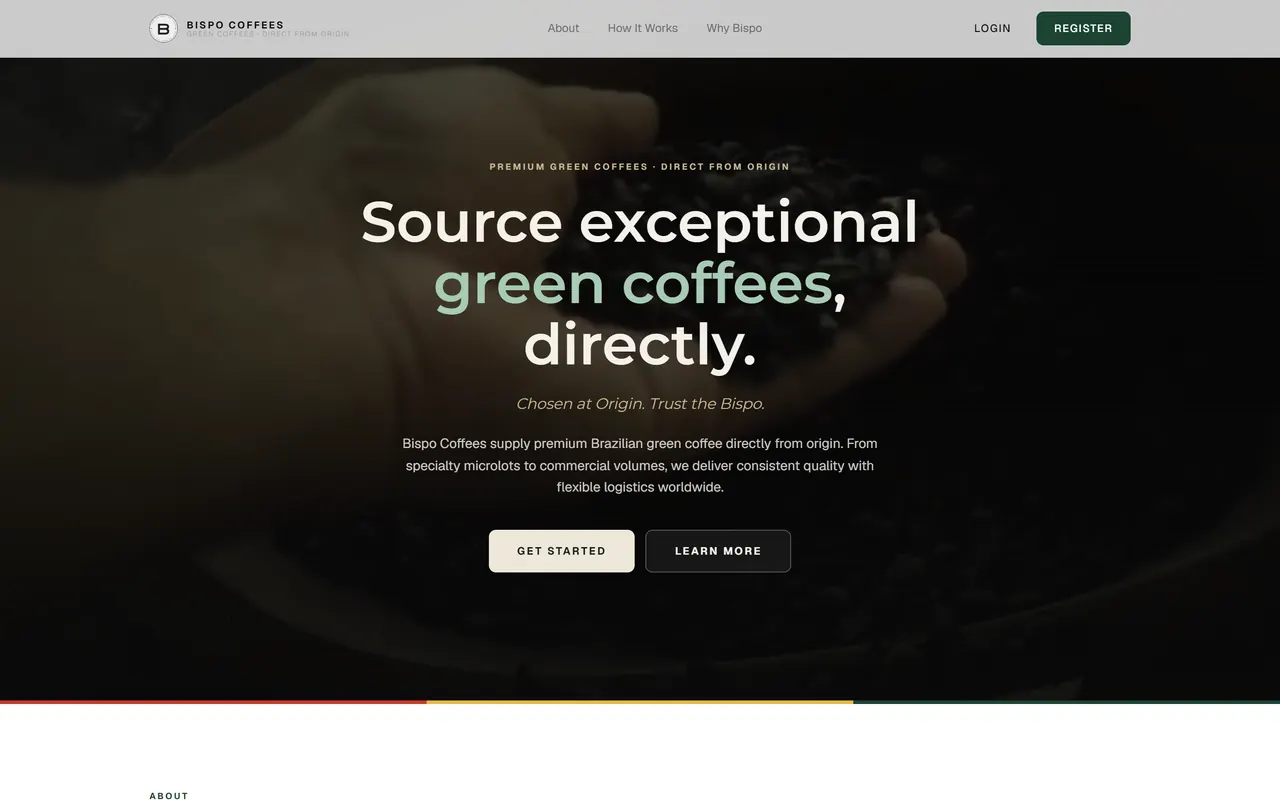 Bispo Coffees — strona na komputerze