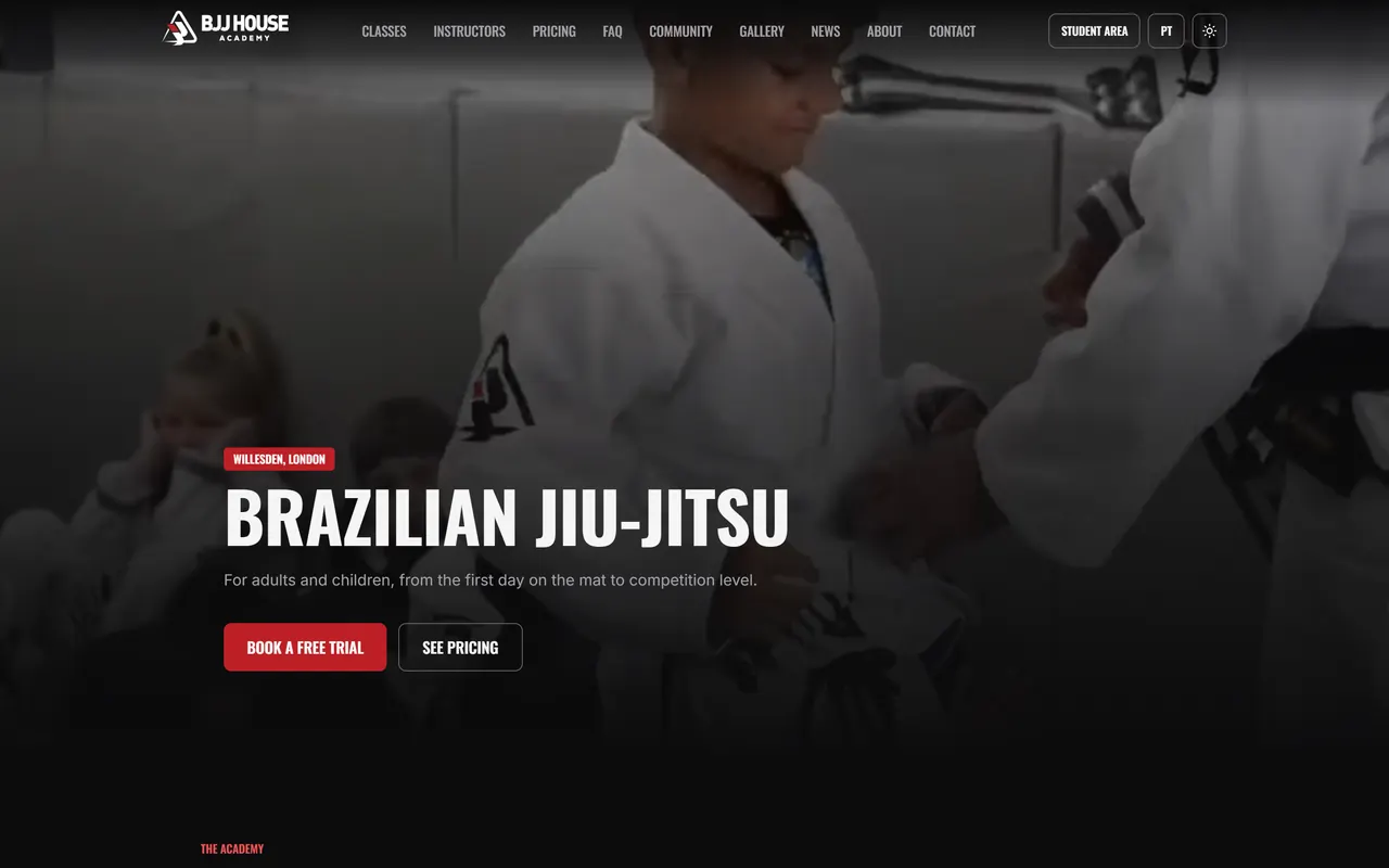 BJJ House Academy — strona na komputerze