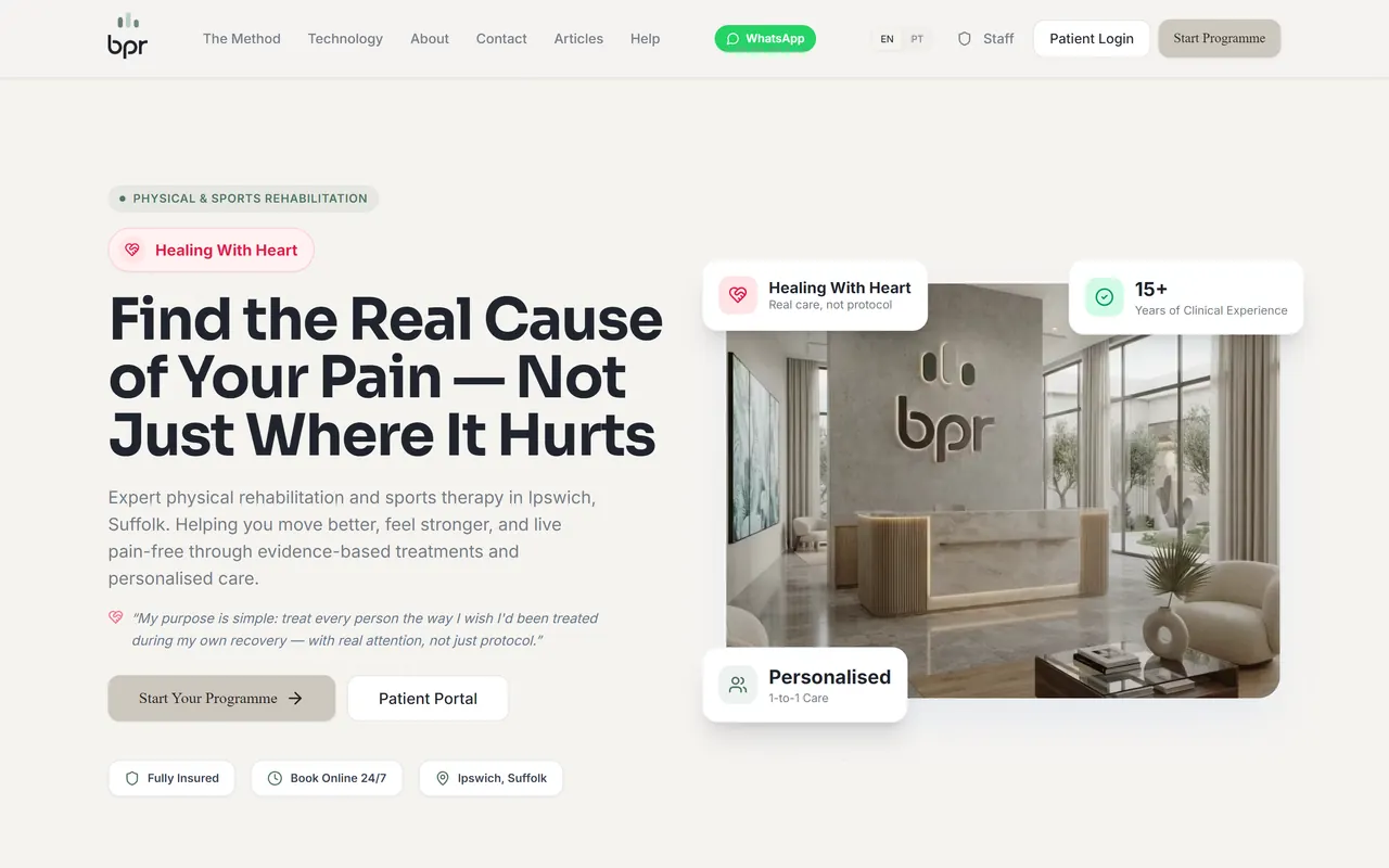 BPR Physical Rehabilitation — the site on a computer