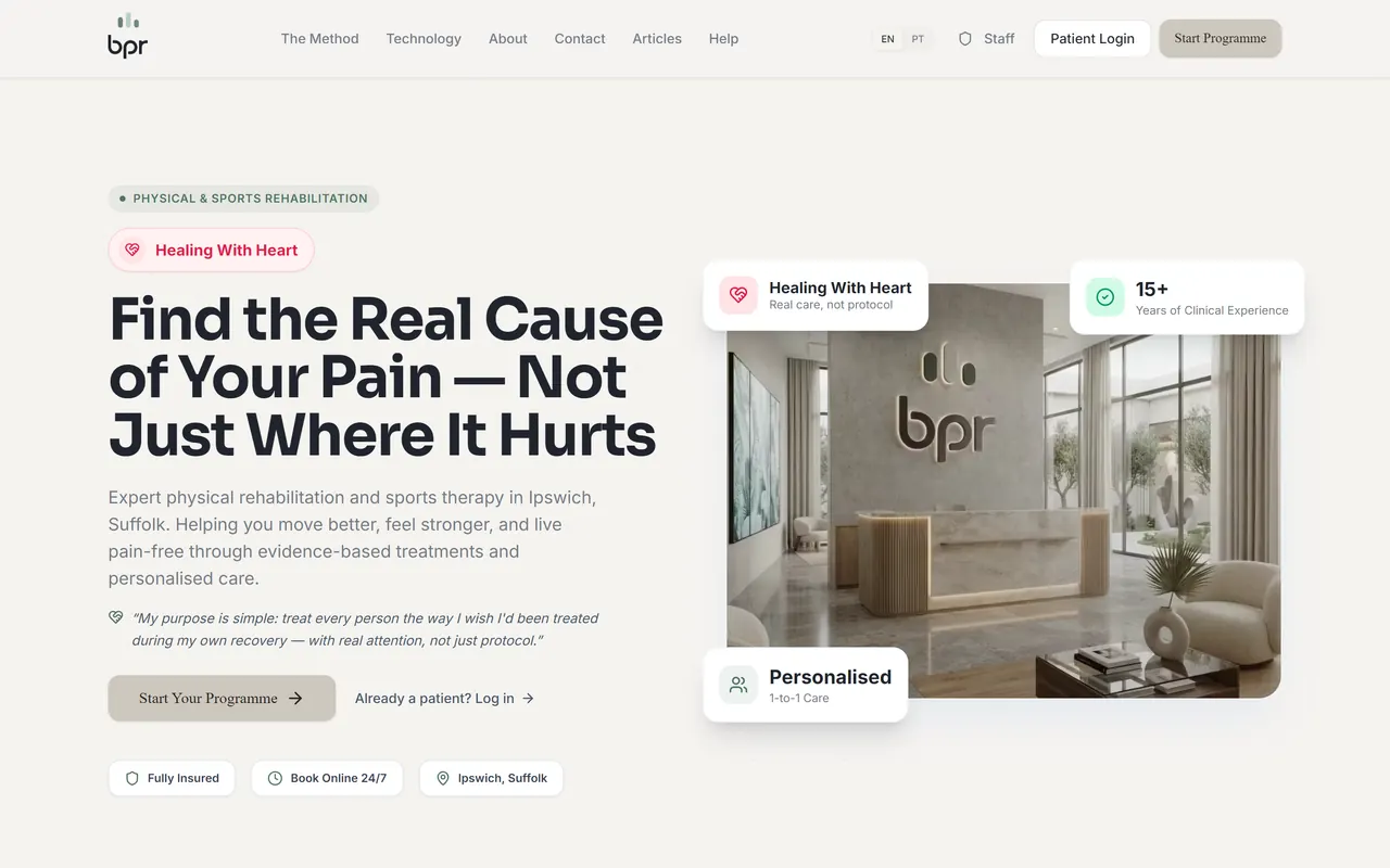 BPR Physical Rehabilitation — the site on a computer
