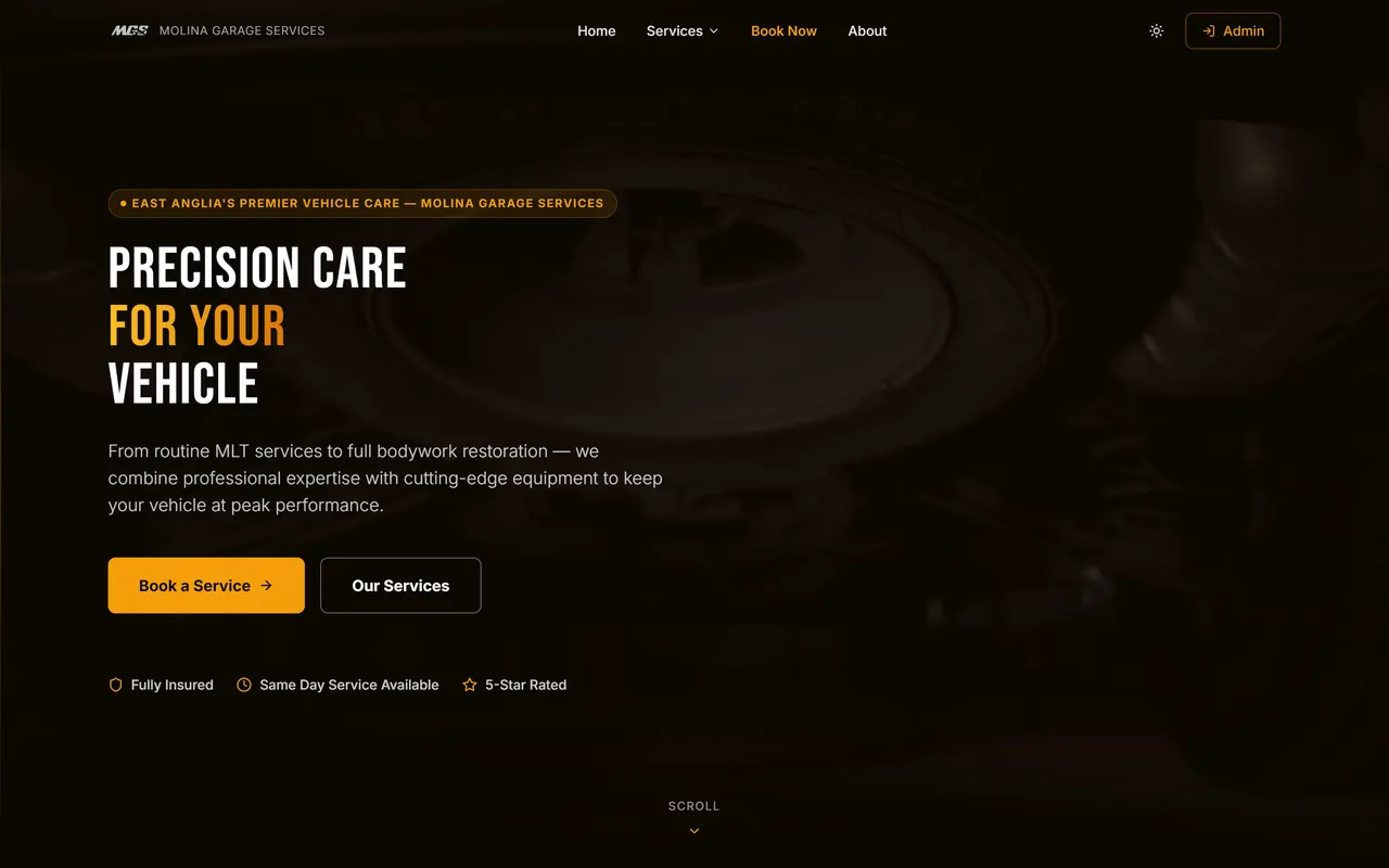 MGS — Molina Garage Services — strona na komputerze